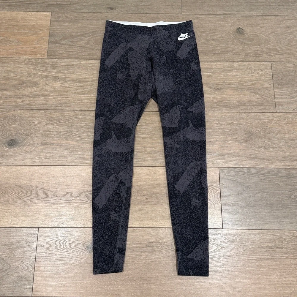NIKE Gray Abstract Pattern Mid Rise Cotton Active Lounge Gym Legging Size Small‎